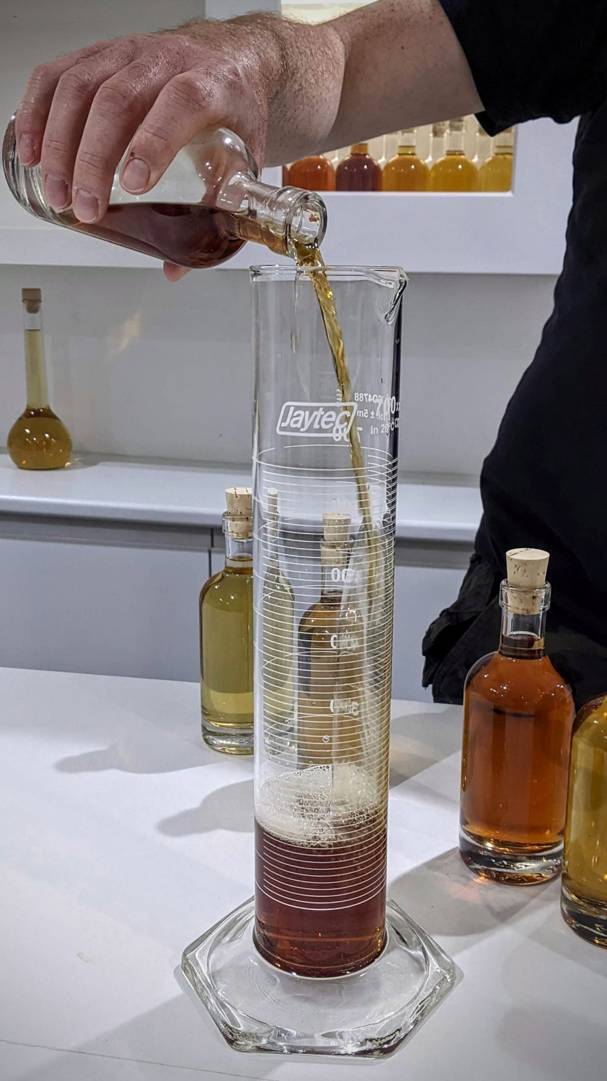 Pouring the individual whiskies